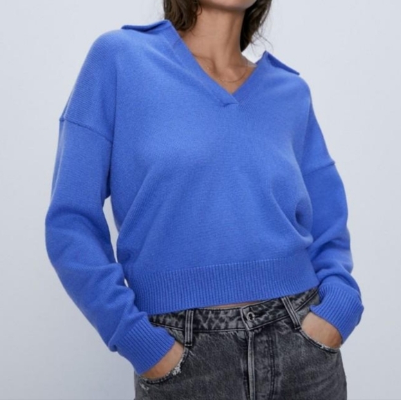 Zara blue knit polo sweater - Picture 11 of 11